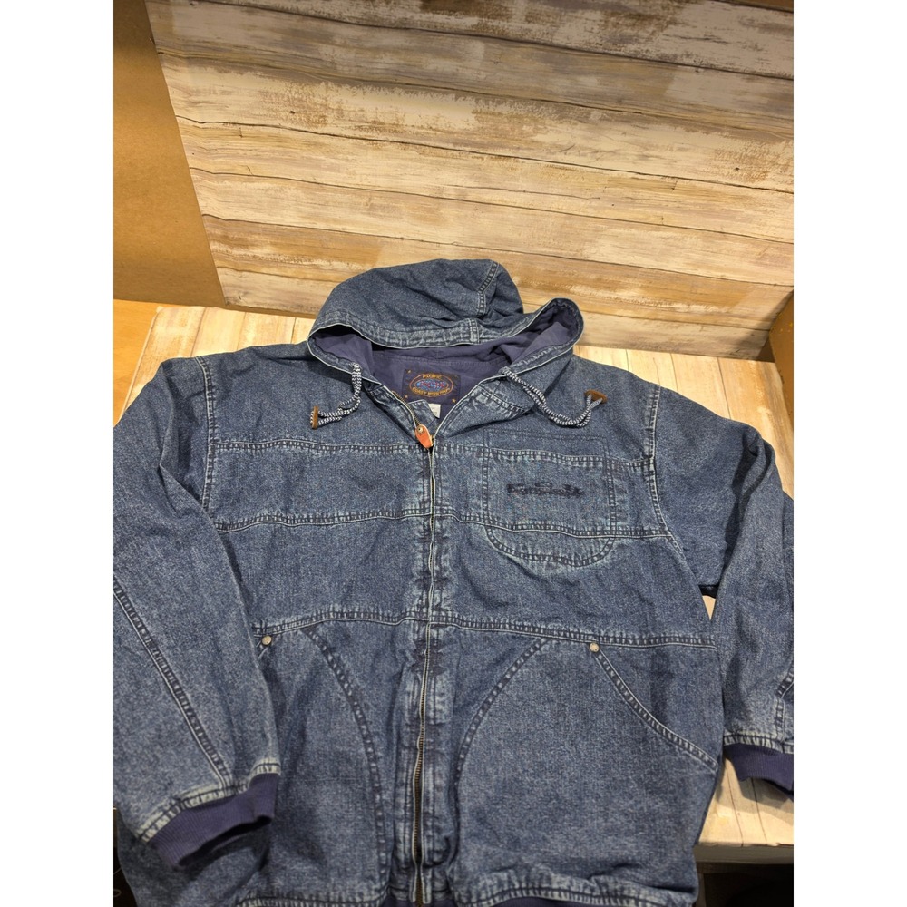 Pacific Coast Highway Mens Vintage Acid Wash Denim Hooded Jacket Blue Large PCH
